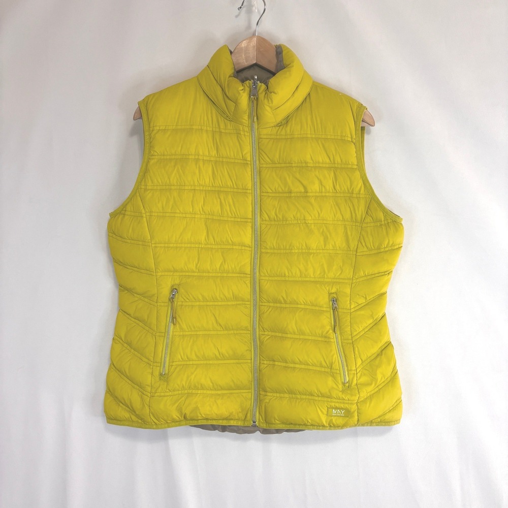 Marc New York Puffer Vest Womens L Yellow Reversible Tan Hooded Gorpcore MNY‎